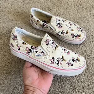 Vans Disney x Classic Slip-On Minnie Mouse Beige Canvas Shoes Womens Size 5.5
